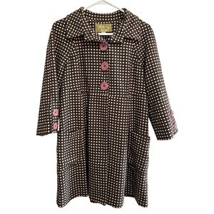 Anthropologie Aunt Wanda Polka Dot Button Front Coat‎ Womens Small Wool Blend